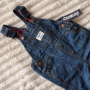OshKosh B'gosh Baby Classic Blue Denim Overalls Buffalo Check Lining 9M